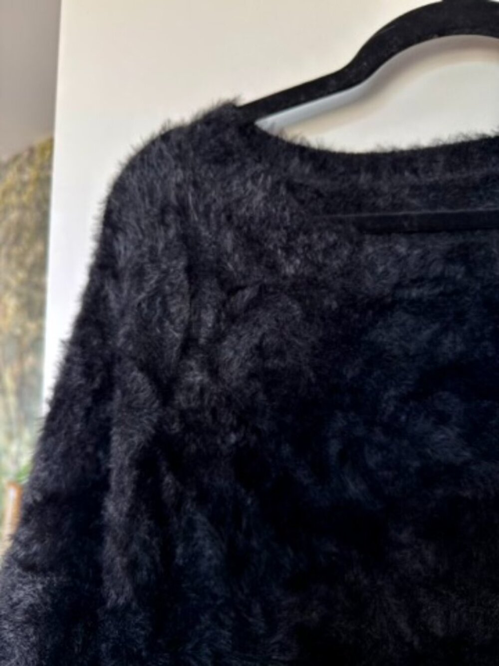 Furry Soft Pullover Sweater Shirt Dress Loose Oversized Long Knitted Black XL